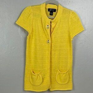 Sharagano Women's Yellow Cardigan Crochet Floral Buttons 100% Cotton MEDIUM boho